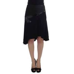 Exte Asymmetrical Skirt Patent Leather Detail Women Black Skirts